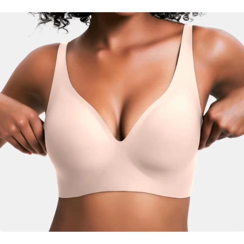 New Sexy Leopard Deep V Bra Women Seamless Wireless Underwear Elastic Lingerie Soft Comfortable Solid Color Bralette