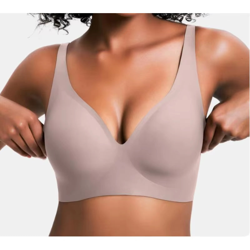 New Sexy Leopard Deep V Bra Women Seamless Wireless Underwear Elastic Lingerie Soft Comfortable Solid Color Bralette