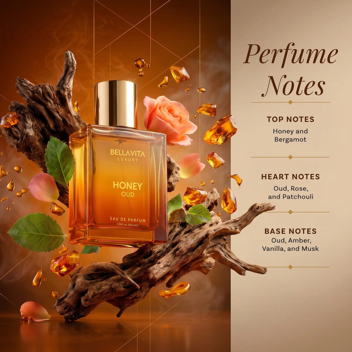 Bella Vita Luxury'S Honey Oud | Eau De Parfum 100Ml (3.4 Fl Oz) | Patchouli, Vanilla, Bergamot | Floral & Spicy | Made with Clean & Vegan Essentials Oils | Cruelty Free Fragrance Perfume