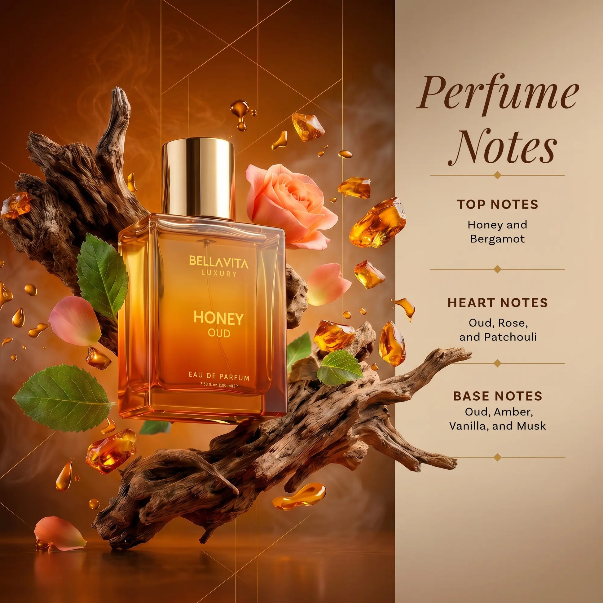 Bella Vita Luxury'S Honey Oud | Eau De Parfum 100Ml (3.4 Fl Oz) | Patchouli, Vanilla, Bergamot | Floral & Spicy | Made with Clean & Vegan Essentials Oils | Cruelty Free Fragrance Perfume